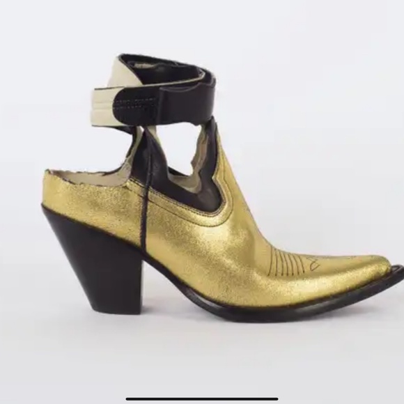Maison Margiela metallic gold black leather vintage style cut out cowboy boots!!